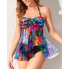 Tempt Me Womens Two Piece Bathing Suits Halter Bandeau Tankini Top Flyaway Swimsuit with Bottoms Tummy Control Swimwear(Colorful Leaves)