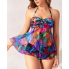 Tempt Me Womens Two Piece Bathing Suits Halter Bandeau Tankini Top Flyaway Swimsuit with Bottoms Tummy Control Swimwear(Colorful Leaves)