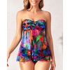 Tempt Me Womens Two Piece Bathing Suits Halter Bandeau Tankini Top Flyaway Swimsuit with Bottoms Tummy Control Swimwear(Colorful Leaves)