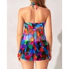 Tempt Me Womens Two Piece Bathing Suits Halter Bandeau Tankini Top Flyaway Swimsuit with Bottoms Tummy Control Swimwear(Colorful Leaves)