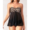 Tempt Me Womens Two Piece Bathing Suits Halter Bandeau Tankini Top Flyaway Swimsuit with Bottoms Tummy Control Swimwear(Leopard)