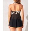 Tempt Me Womens Two Piece Bathing Suits Halter Bandeau Tankini Top Flyaway Swimsuit with Bottoms Tummy Control Swimwear(Leopard)