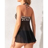 Tempt Me Womens Two Piece Bathing Suits Halter Bandeau Tankini Top Flyaway Swimsuit with Bottoms Tummy Control Swimwear(Leopard)