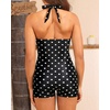 Women One Piece Swimsuits with Shorts – Tummy Control Retro Bathing Suit Polka Dot Halter Boyleg Swimwear XL