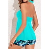 Women Strapless Tankini Swimsuits – 2 Piece Halter Bathing Suit Bandeau Flyaway Top with High Waist Swim Shorts(Aqua Floral)