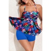 Women Strapless Tankini Swimsuits – 2 Piece Halter Bathing Suit Bandeau Flyaway Top with High Waist Swim Shorts(Colorful Floral)