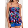 Women Strapless Tankini Swimsuits – 2 Piece Halter Bathing Suit Bandeau Flyaway Top with High Waist Swim Shorts(Colorful Floral)