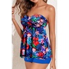 Women Strapless Tankini Swimsuits – 2 Piece Halter Bathing Suit Bandeau Flyaway Top with High Waist Swim Shorts(Colorful Floral)