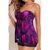 Women Strapless Tankini Swimsuits – 2 Piece Halter Bathing Suit Bandeau Flyaway Top with High Waist Swim Shorts(Purple Leaves)
