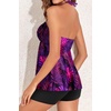 Women Strapless Tankini Swimsuits – 2 Piece Halter Bathing Suit Bandeau Flyaway Top with High Waist Swim Shorts(Purple Leaves)