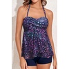 Women Strapless Tankini Swimsuits – 2 Piece Halter Bathing Suit Bandeau Flyaway Top with High Waist Swim Shorts(Starry Sky)