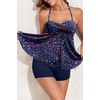 Women Strapless Tankini Swimsuits – 2 Piece Halter Bathing Suit Bandeau Flyaway Top with High Waist Swim Shorts(Starry Sky)