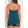 Women Strapless Tankini Swimsuits – 2 Piece Halter Bathing Suit Bandeau Flyaway Top with High Waist Swim Shorts(Teal and Floral)
