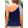 Women Tankini Bathing Suit Top – One Shoulder Swim Top Only Tummy Control Swimsuit Tie Swimwear(Navy Blue)