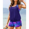 Women Tankini Swimsuits with Shorts – Two Piece Tummy Control Blouson Tankini with Two Pockets Bottom Bathing Suit(Black and Blue)