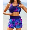 Women Tankini Swimsuits with Shorts – Two Piece Tummy Control Blouson Tankini with Two Pockets Bottom Bathing Suit(Black and Blue)