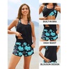 Women Tankini Swimsuits with Shorts – Two Piece Tummy Control Blouson Tankini with Two Pockets Bottom Bathing Suit(Blue Floral)