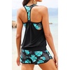 Women Tankini Swimsuits with Shorts – Two Piece Tummy Control Blouson Tankini with Two Pockets Bottom Bathing Suit(Blue Floral)