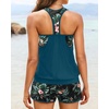Women Tankini Swimsuits with Shorts – Two Piece Tummy Control Blouson Tankini with Two Pockets Bottom Bathing Suit(Blue and Teal)