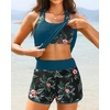 Women Tankini Swimsuits with Shorts – Two Piece Tummy Control Blouson Tankini with Two Pockets Bottom Bathing Suit(Blue and Teal)