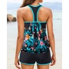 Women Tankini Swimsuits with Shorts – Two Piece Tummy Control Blouson Tankini with Two Pockets Bottom Bathing Suit(Flower)