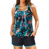 Women Tankini Swimsuits with Shorts – Two Piece Tummy Control Blouson Tankini with Two Pockets Bottom Bathing Suit(Flower)