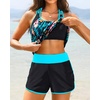 Women Tankini Swimsuits with Shorts – Two Piece Tummy Control Blouson Tankini with Two Pockets Bottom Bathing Suit(Flower)