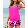 Women Tankini Swimsuits with Shorts – Two Piece Tummy Control Blouson Tankini with Two Pockets Bottom Bathing Suit(Pink Floral)