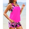 Women Tankini Swimsuits with Shorts – Two Piece Tummy Control Blouson Tankini with Two Pockets Bottom Bathing Suit(Pink Floral)