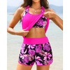 Women Tankini Swimsuits with Shorts – Two Piece Tummy Control Blouson Tankini with Two Pockets Bottom Bathing Suit(Pink Floral)