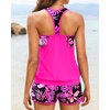 Women Tankini Swimsuits with Shorts – Two Piece Tummy Control Blouson Tankini with Two Pockets Bottom Bathing Suit(Pink Floral)