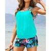 Women Tankini Swimsuits with Shorts – Two Piece Tummy Control Blouson Tankini with Two Pockets Bottom Bathing Suit(Teal and Aqua)