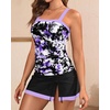 Women Tankini Swimsuits with Skirt – Two Piece Swimsuit Tummy Control Bathing Suits 2025 Swimwear(Purple Flowers)