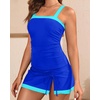 Women Tankini Swimsuits with Skirt – Two Piece Swimsuit Tummy Control Bathing Suits 2025 Swimwear(Royal Blue and Teal)