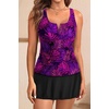Women Tankini Swimsuits with Skirt – Two Piece Tummy Control Bathing Suit V-Wired 2025 Swimwear(Purple Leaf)