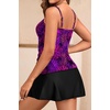 Women Tankini Swimsuits with Skirt – Two Piece Tummy Control Bathing Suit V-Wired 2025 Swimwear(Purple Leaf)