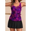 Women Tankini Swimsuits with Skirt – Two Piece Tummy Control Bathing Suit V-Wired 2025 Swimwear(Purple Leaf)