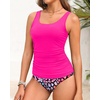 Women Tummy Control Tankini Swimsuits – Colorful Leopard Two Piece Bathing Suit Ruched Top with High Waisted Bottom 2025 Swimwear M