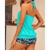 Women Two Piece Tankini with Shorts – Blouson Bathing Suit Halter Bandeau Top Swimsuit with Boyshorts Swimwear(Aqua and Flower)