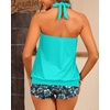 Women Two Piece Tankini with Shorts – Blouson Bathing Suit Halter Bandeau Top Swimsuit with Boyshorts Swimwear(Aqua and Flower)