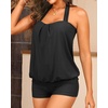 Women Two Piece Tankini with Shorts – Blouson Bathing Suit Halter Bandeau Top Swimsuit with Boyshorts Swimwear(Black)