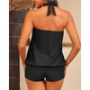 Women Two Piece Tankini with Shorts – Blouson Bathing Suit Halter Bandeau Top Swimsuit with Boyshorts Swimwear(Black)
