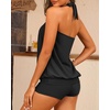 Women Two Piece Tankini with Shorts – Blouson Bathing Suit Halter Bandeau Top Swimsuit with Boyshorts Swimwear(Black)