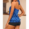 Women Two Piece Tankini with Shorts – Blouson Bathing Suit Halter Bandeau Top Swimsuit with Boyshorts Swimwear(Blue Paisley)