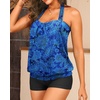 Women Two Piece Tankini with Shorts – Blouson Bathing Suit Halter Bandeau Top Swimsuit with Boyshorts Swimwear(Blue Paisley)