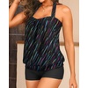 Women Two Piece Tankini with Shorts – Blouson Bathing Suit Halter Bandeau Top Swimsuit with Boyshorts Swimwear(Colorful Stripe)