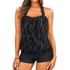 Women Two Piece Tankini with Shorts – Blouson Bathing Suit Halter Bandeau Top Swimsuit with Boyshorts Swimwear(Colorful Stripe)