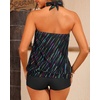 Women Two Piece Tankini with Shorts – Blouson Bathing Suit Halter Bandeau Top Swimsuit with Boyshorts Swimwear(Colorful Stripe)