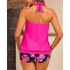 Women Two Piece Tankini with Shorts – Blouson Bathing Suit Halter Bandeau Top Swimsuit with Boyshorts Swimwear(Pink Floral)