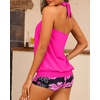 Women Two Piece Tankini with Shorts – Blouson Bathing Suit Halter Bandeau Top Swimsuit with Boyshorts Swimwear(Pink Floral)